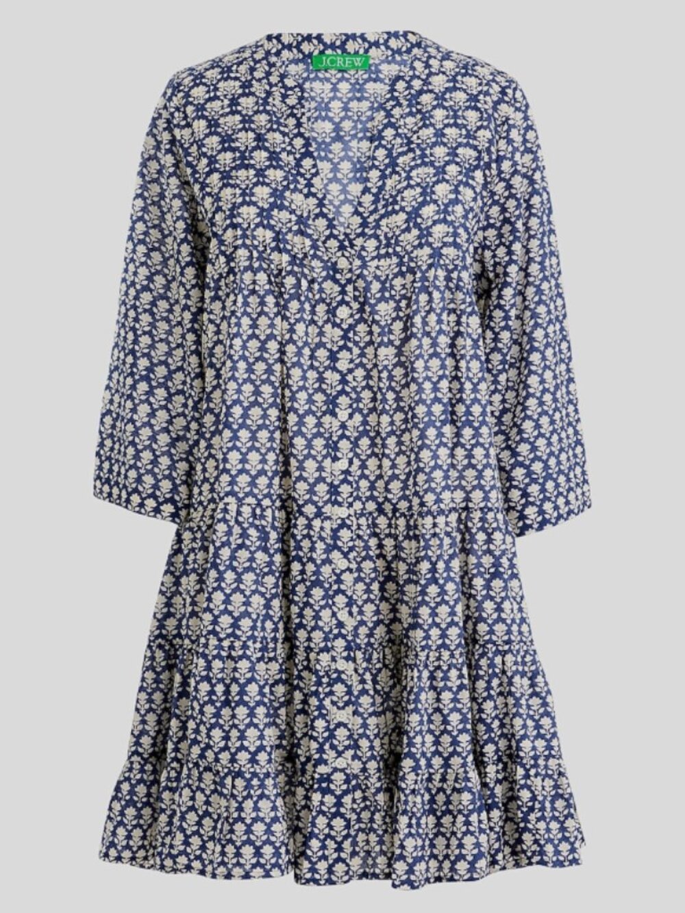 J.Crew Cotton Voile Button-Front cover up sun dress in blue stamp floral 3X